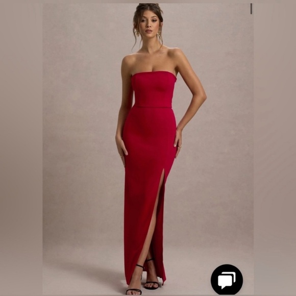 CLUB L LONDON BELLE OF THE BALL RED BANDEAU MAXI DRESS WITH SPLIT HEM SZ 10 NEW - Picture 1 of 6